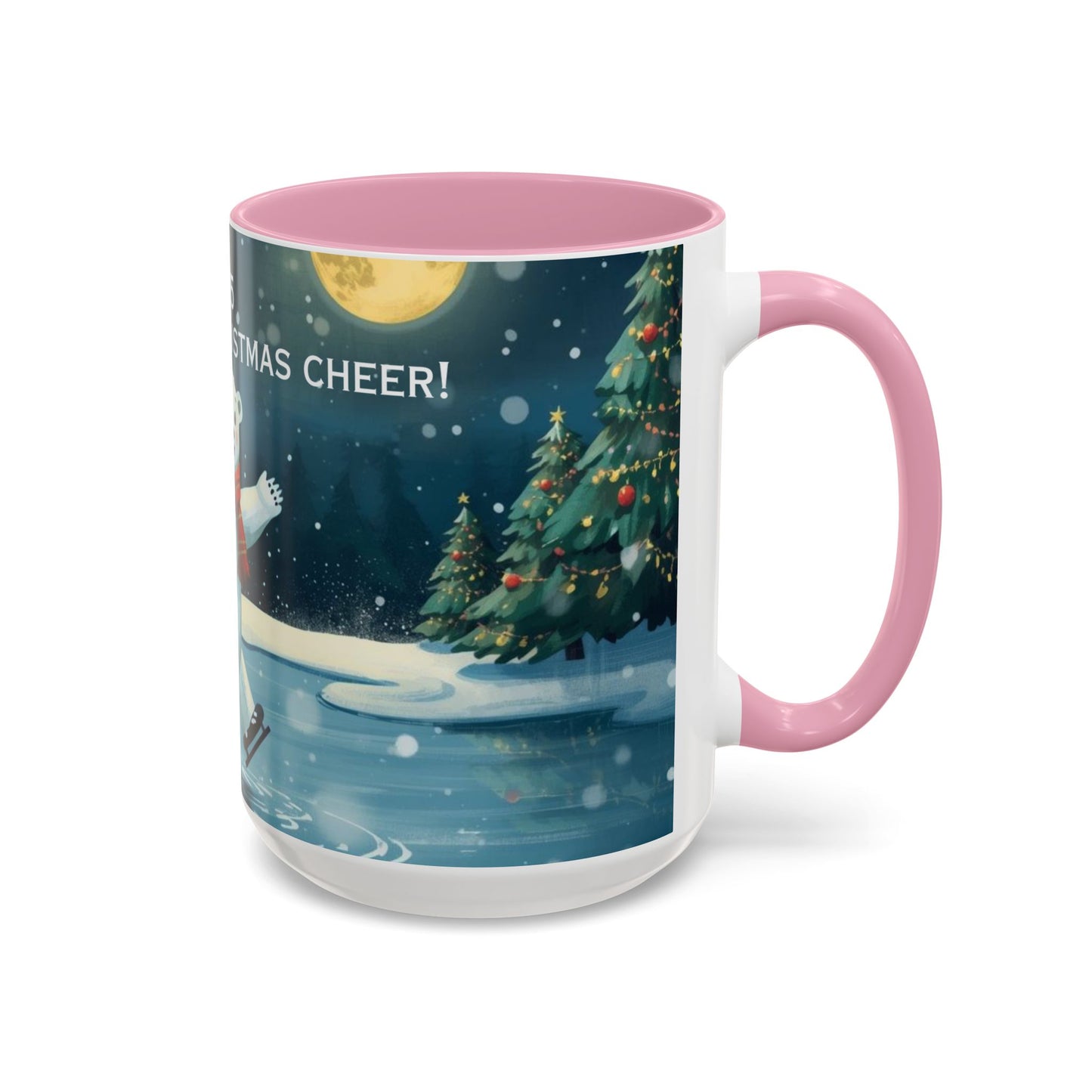 Polar Bear Christmas mug, decorated with festive trees and holiday scenes, perfect for warm drinks during the holidays.