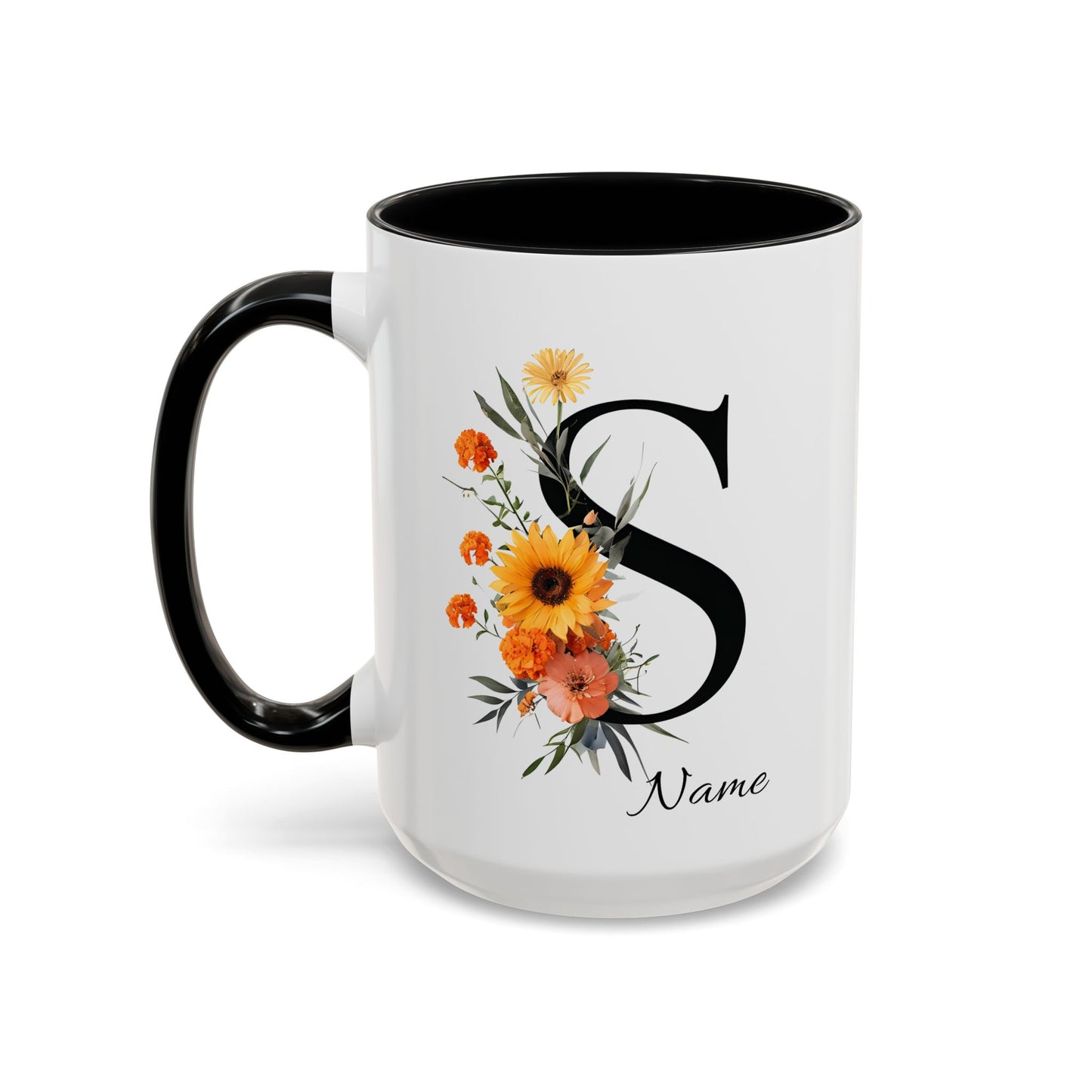 Personalized Floral Monogram - Letter S - Elegant Accent Coffee Mug – Personalized Mothers Day Gift