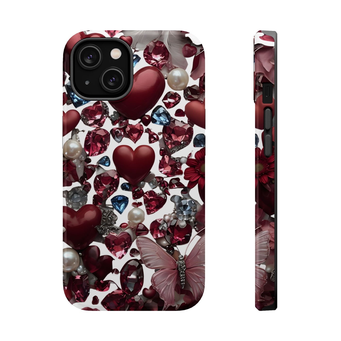 Romantic Floral Hearts Magnetic Tough iPhone Case -  Durable Phone Case for Gifts, Valentine's Day, Birthday, Anniversary, Cute Accessories