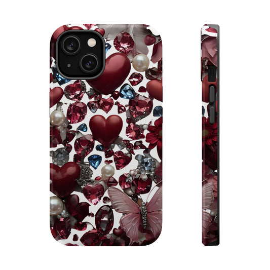 Romantic Floral Hearts Magnetic Tough iPhone Case -  Durable Phone Case for Gifts, Valentine's Day, Birthday, Anniversary, Cute Accessories