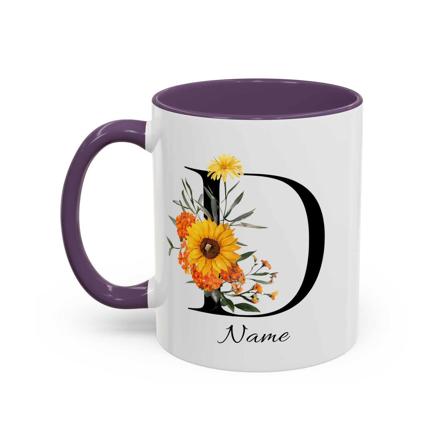 Personalized Floral Monogram, Letter D Mug, Initial Mug, Monogrammed Mug, Bridesmaid Gift, Custom Text Mug
