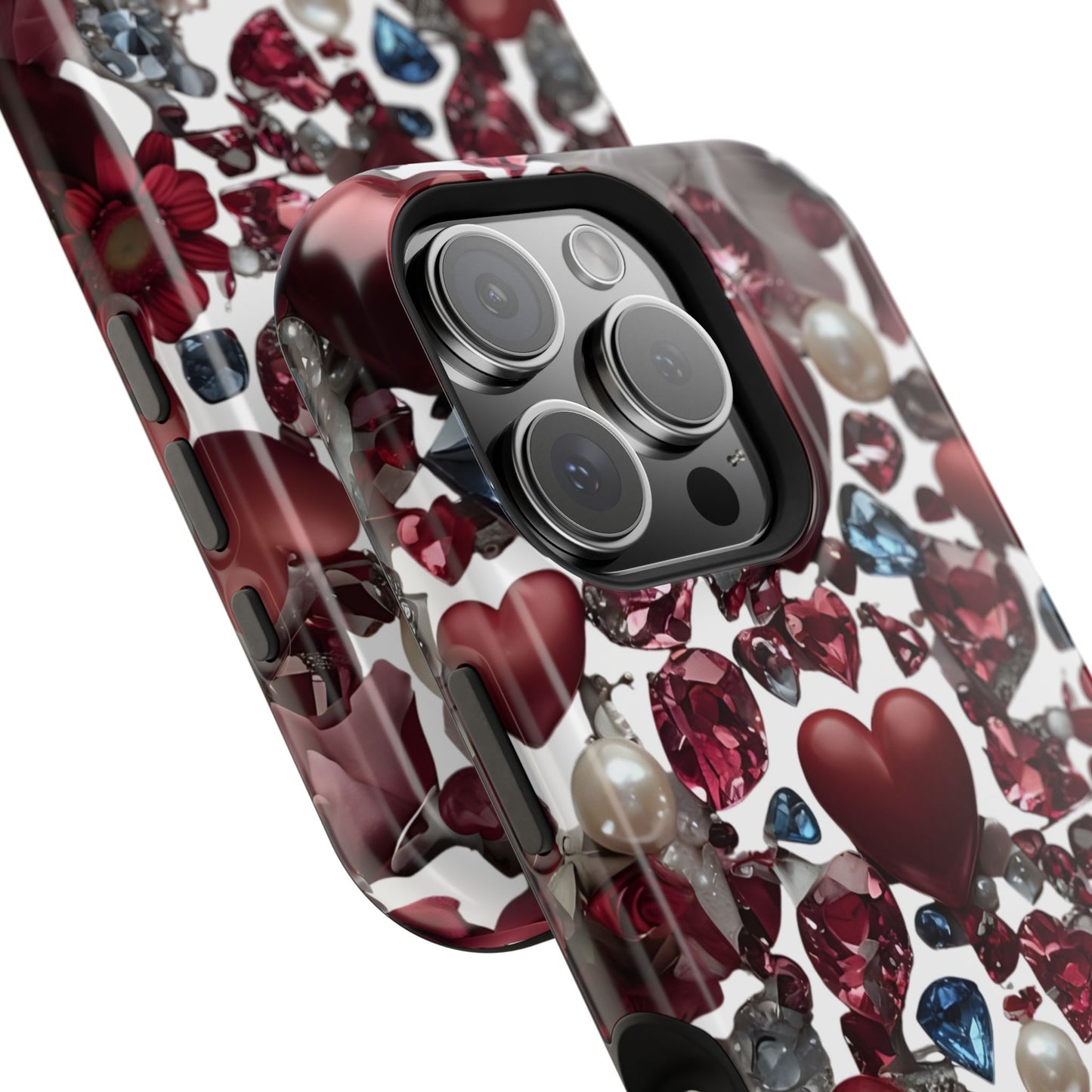 Romantic Floral Hearts Magnetic Tough iPhone Case -  Durable Phone Case for Gifts, Valentine's Day, Birthday, Anniversary, Cute Accessories