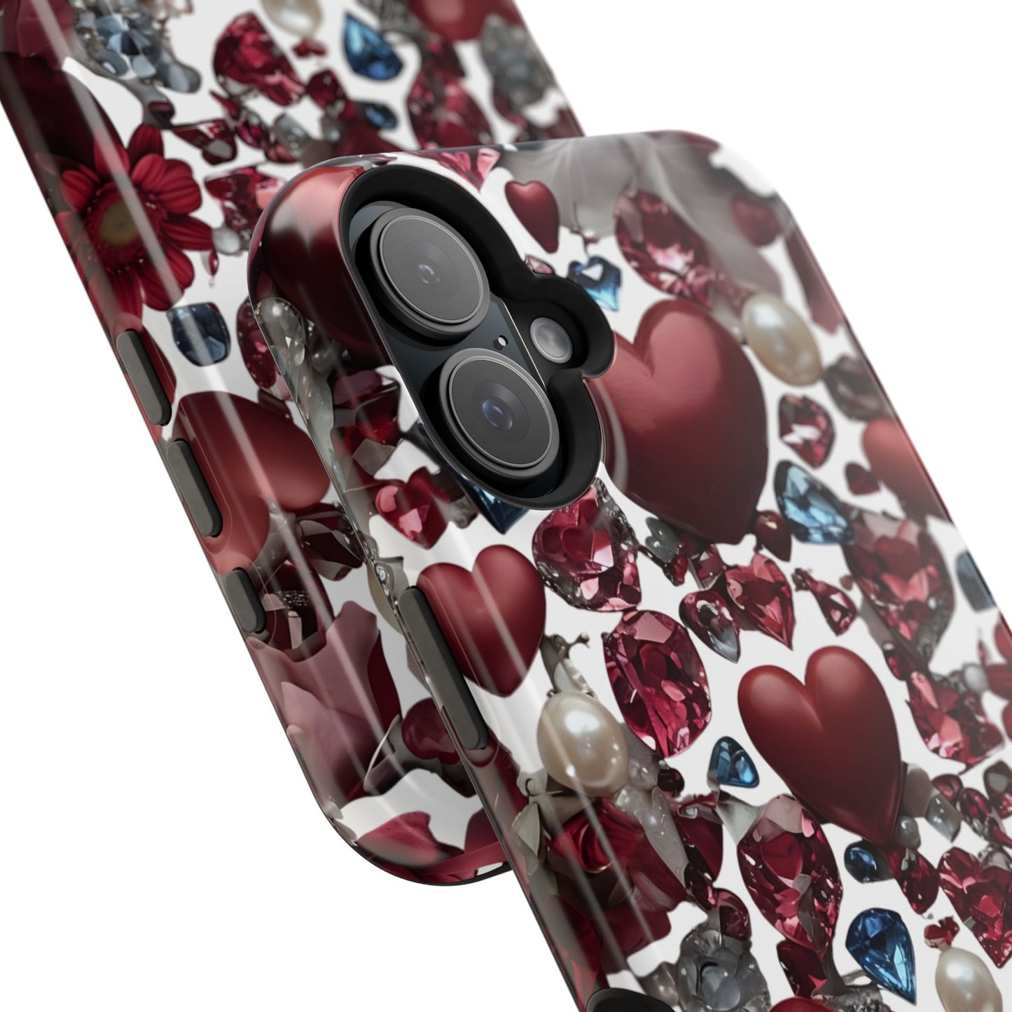 Romantic Floral Hearts Magnetic Tough iPhone Case -  Durable Phone Case for Gifts, Valentine's Day, Birthday, Anniversary, Cute Accessories