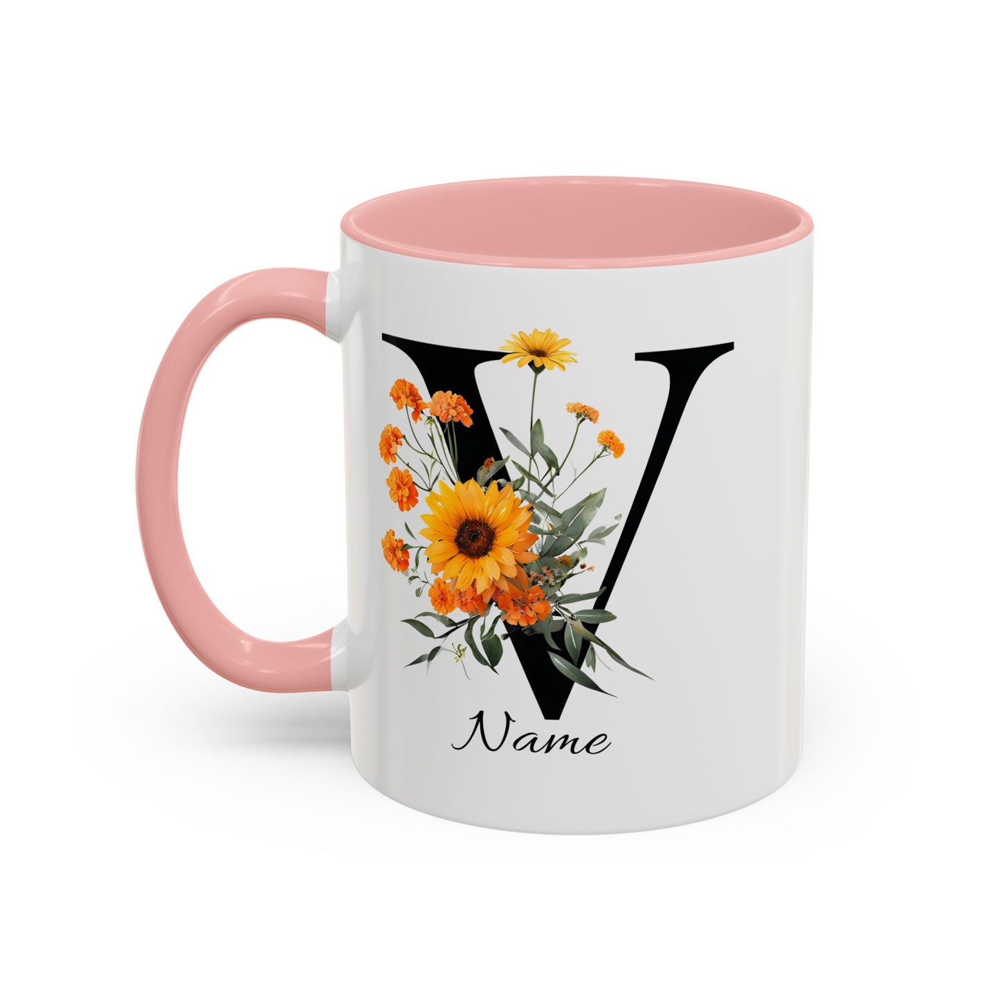 Personalized Floral Monogram - Letter V - Elegant Accent Coffee Mug – Personalized Mothers Day Gift