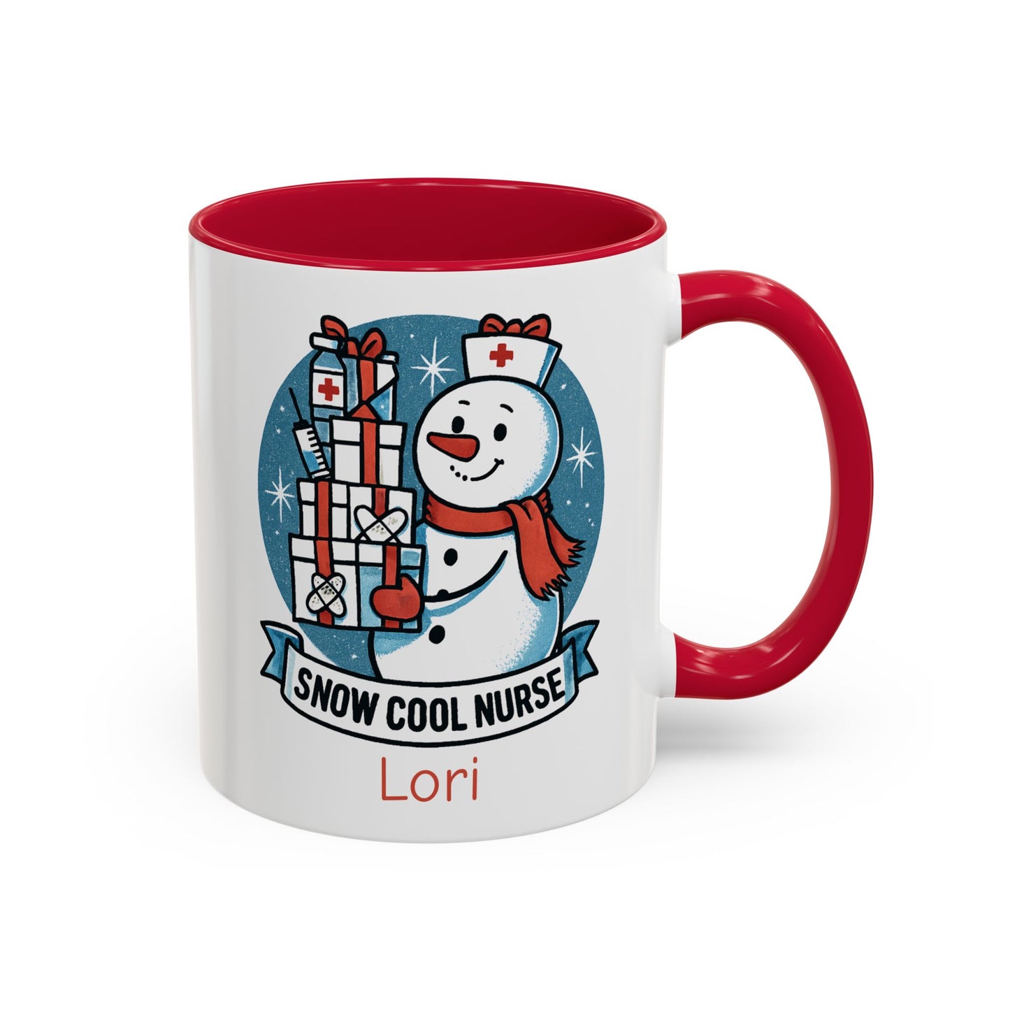 Personalized Snowman Nurse Mugs with festive designs and custom names, perfect holiday gift for nurses.