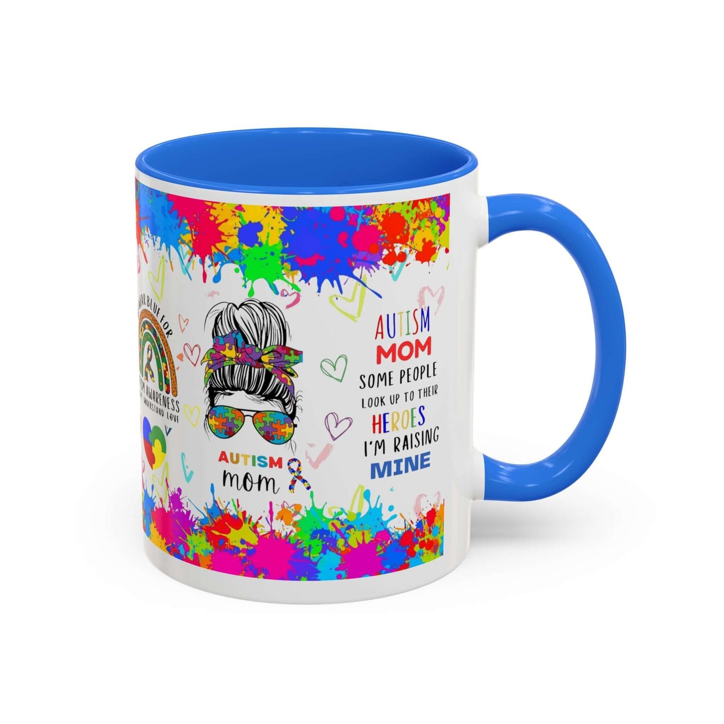 Autism Mom Mug featuring colorful designs celebrating neurodiversity and pride, perfect gift for autism awareness.