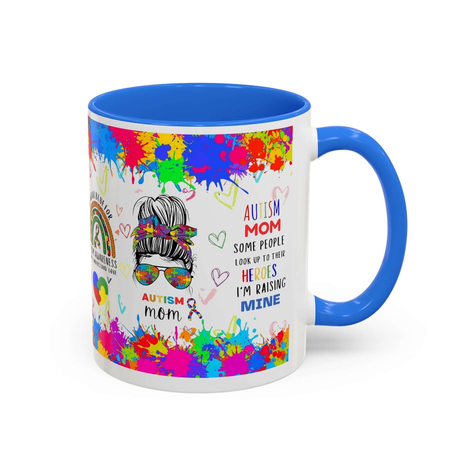 Autism Mom Mug featuring colorful designs celebrating neurodiversity and pride, perfect gift for autism awareness.