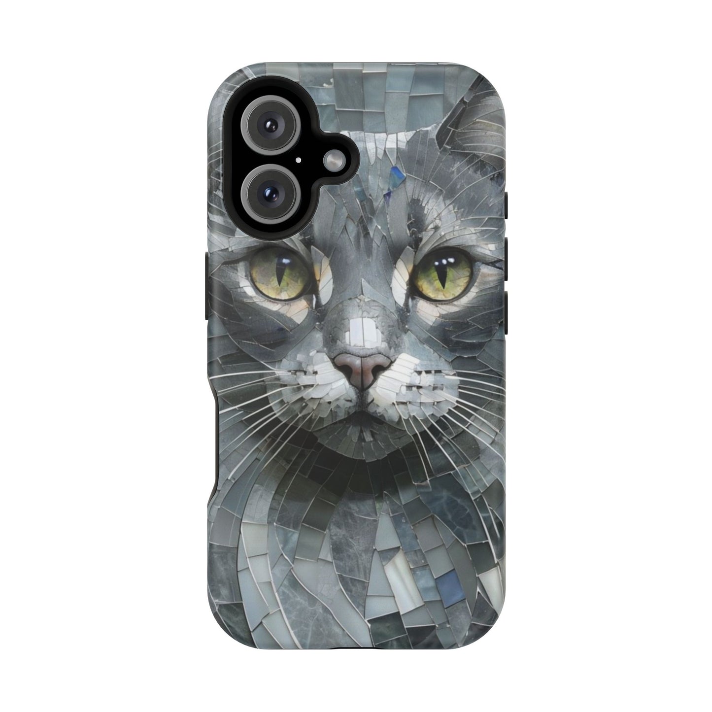 Stylish Cat Mosaic Magnetic iPhone Case, Black Cat Phone Case, Cute Cat Phone Case, Shockproof Case, Cat iPhone Case