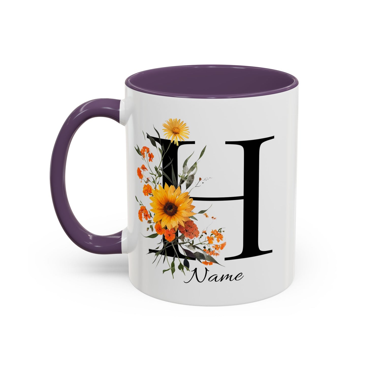 Personalized Floral Monogram - Letter H - Elegant Accent Coffee Mug – Personalized Mothers Day Gift