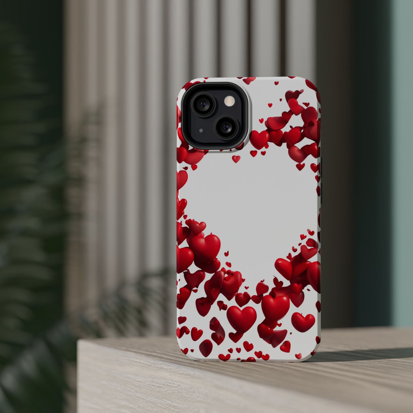 Heart-Shaped Heart Motif Magnetic Tough iPhone Case, Love Themed Phone Cover, Valentine's Day Gift,  Romantic Phone Case