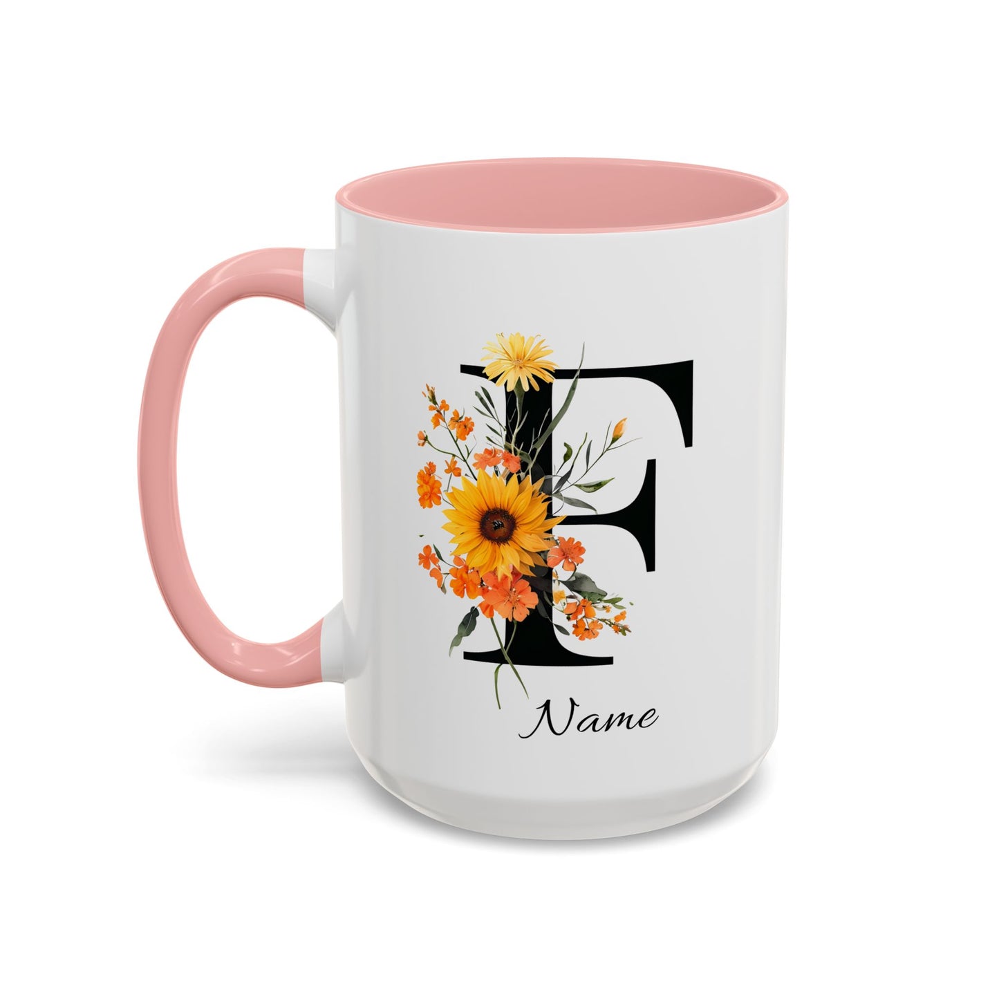 Personalized Floral Monogram Letter F, Custom Initial Mug, Monogrammed Mug, Bridesmaid Mug, Large Coffee Mug