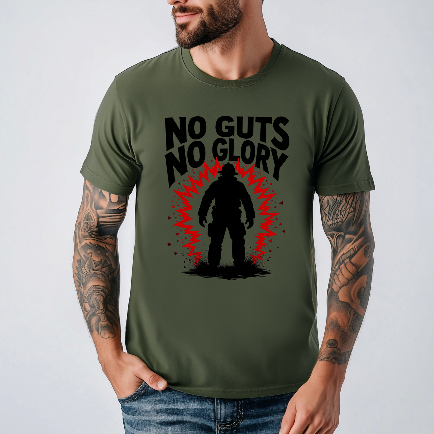 Firefighting "No Guts No Glory" Tee, Motivational Shirt, Fitness Tee, Firefighter Gift, Fireman T-shirt, Bold Graphic
