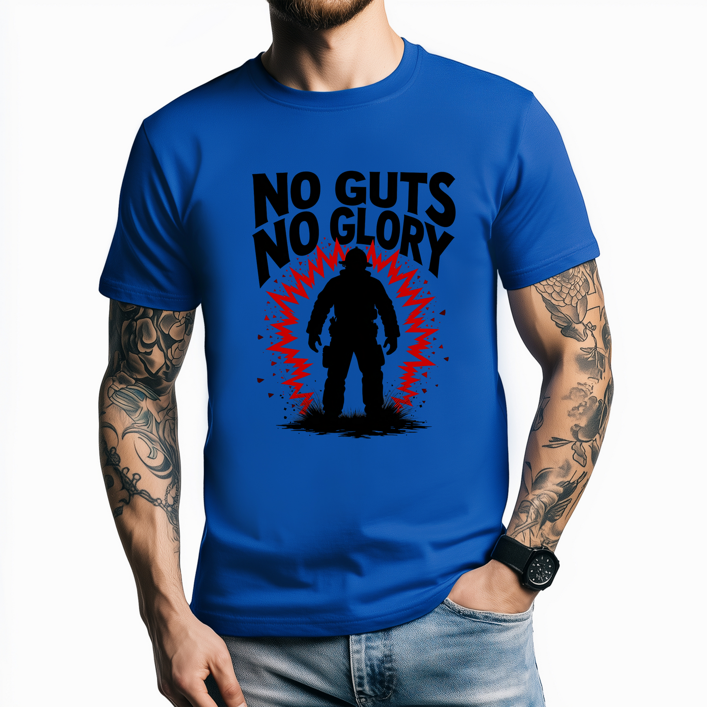 Firefighting "No Guts No Glory" Tee, Motivational Shirt, Fitness Tee, Firefighter Gift, Fireman T-shirt, Bold Graphic