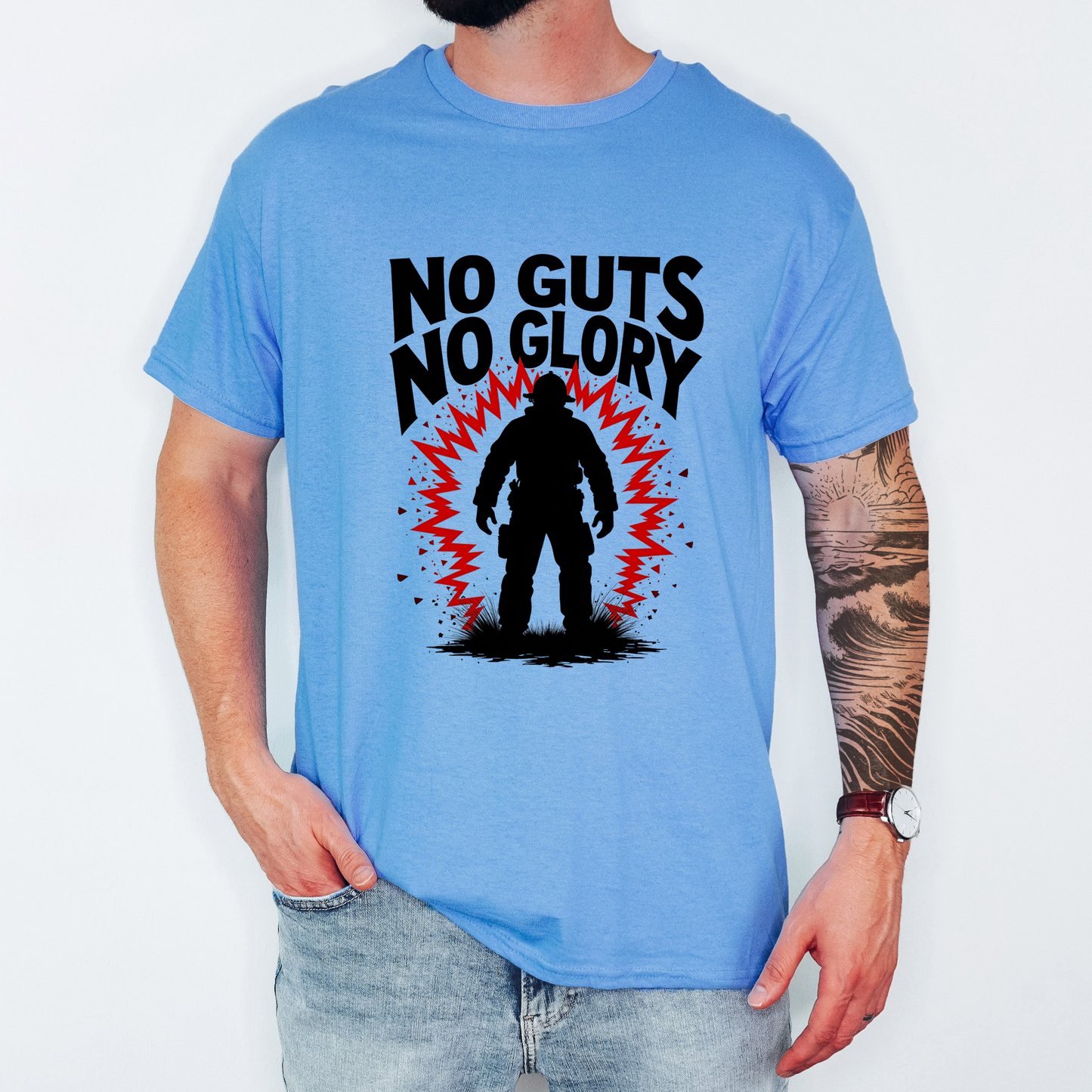 Firefighting "No Guts No Glory" Tee, Motivational Shirt, Fitness Tee, Firefighter Gift, Fireman T-shirt, Bold Graphic