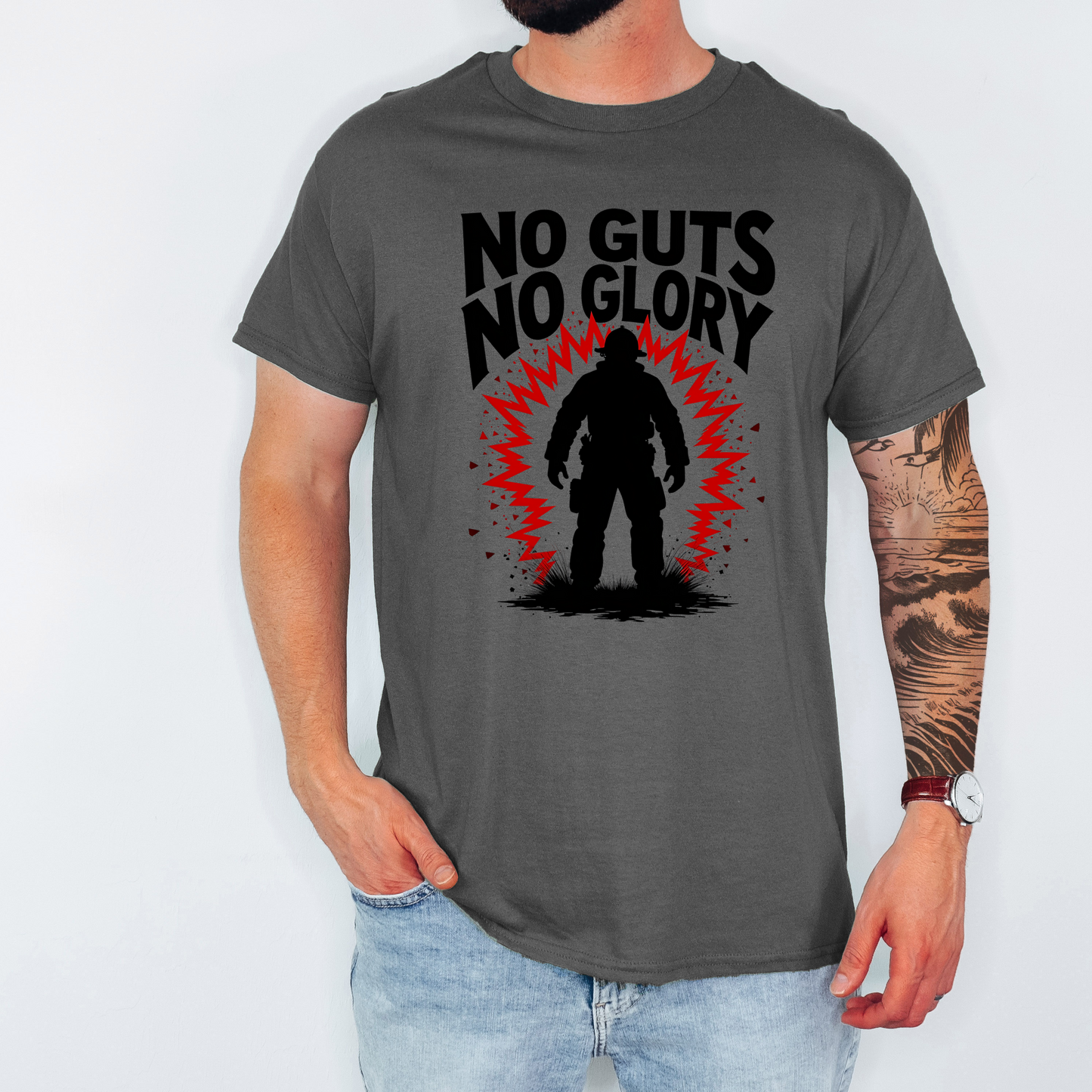 Firefighting "No Guts No Glory" Tee, Motivational Shirt, Fitness Tee, Firefighter Gift, Fireman T-shirt, Bold Graphic