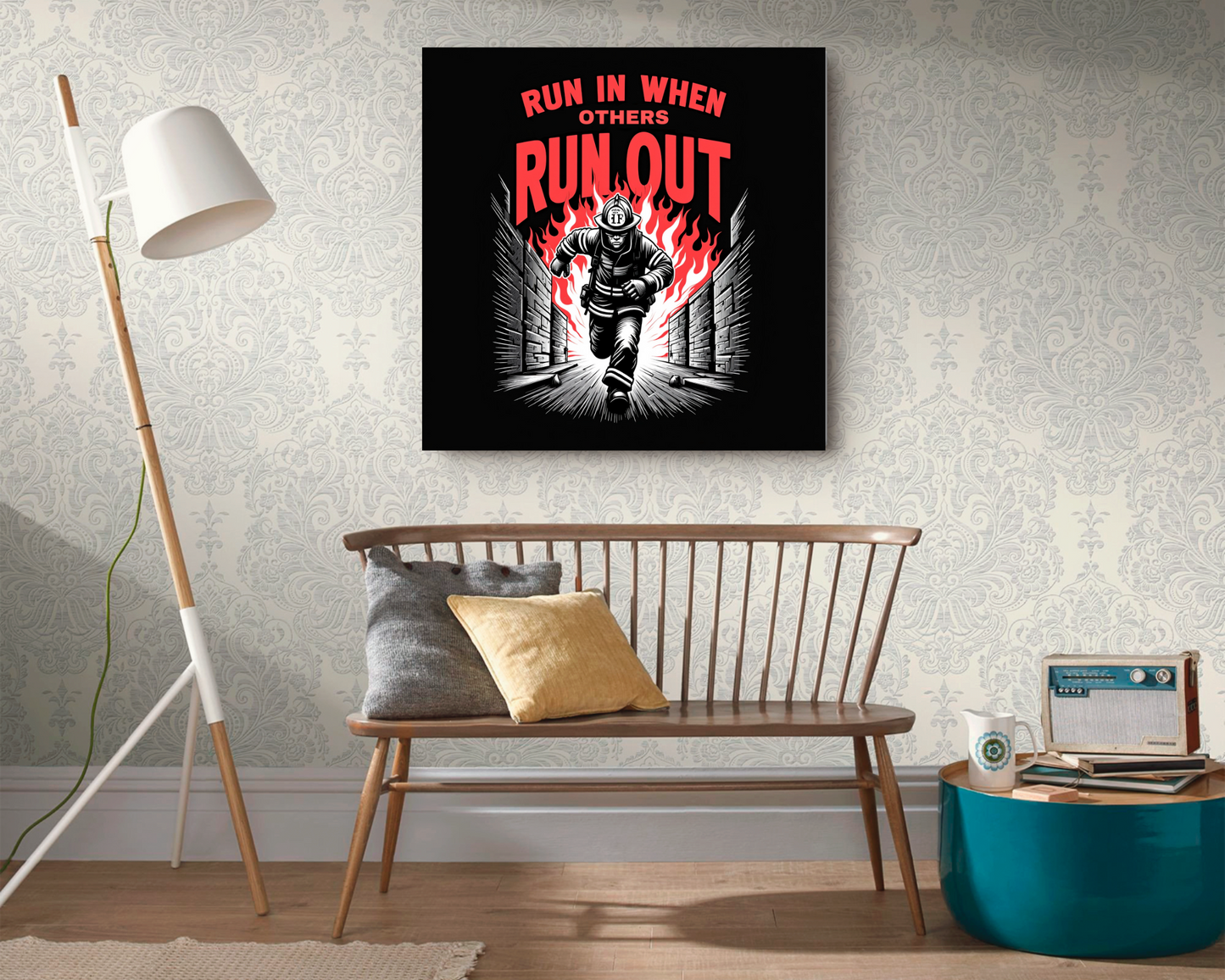 Home Decor Furnishings Firefighter, Top Selling Wall Art "Run In When Others Run Out", Furniture and Decor for Living Room, Firefighter Gift