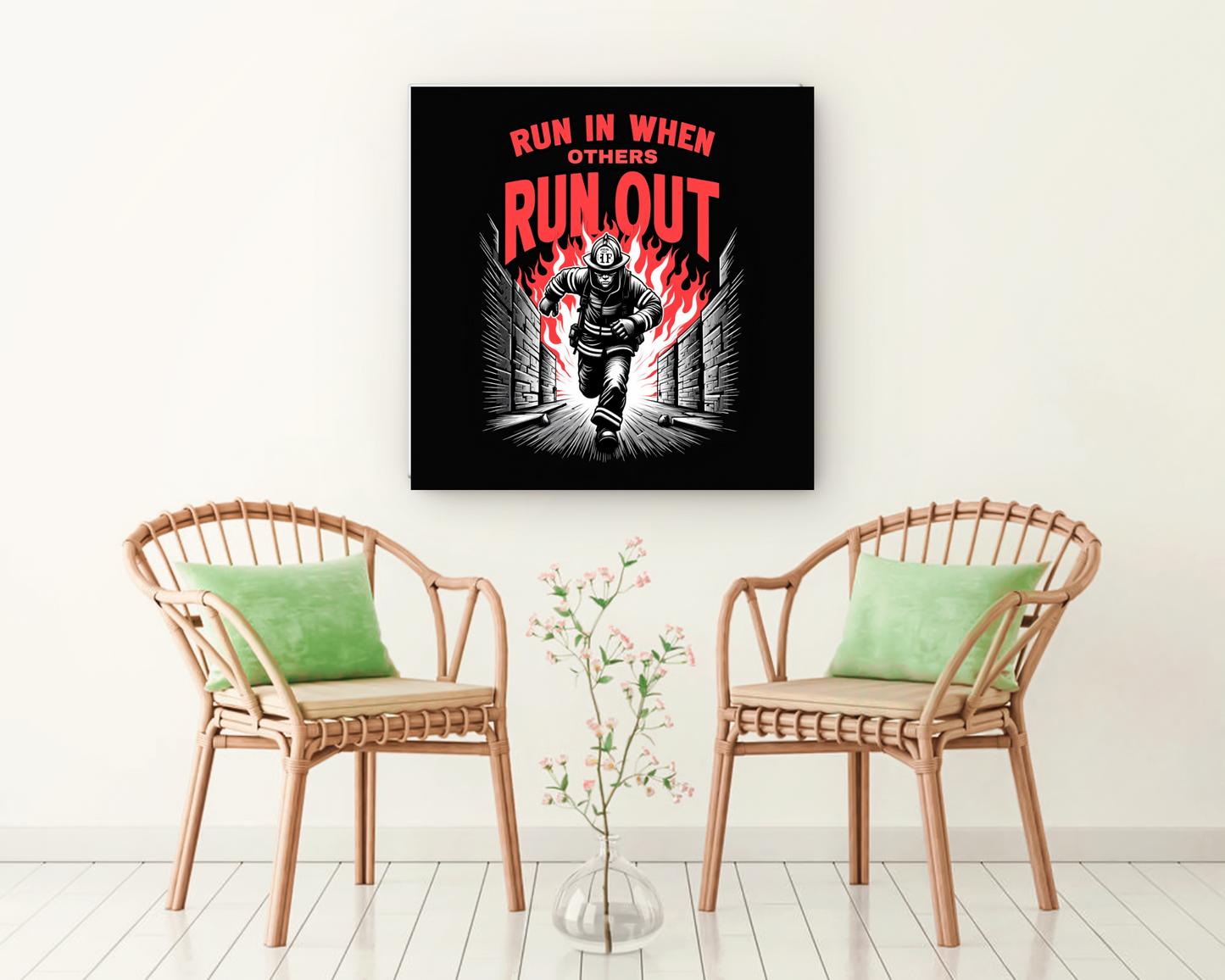 Home Decor Furnishings Firefighter, Top Selling Wall Art "Run In When Others Run Out", Furniture and Decor for Living Room, Firefighter Gift