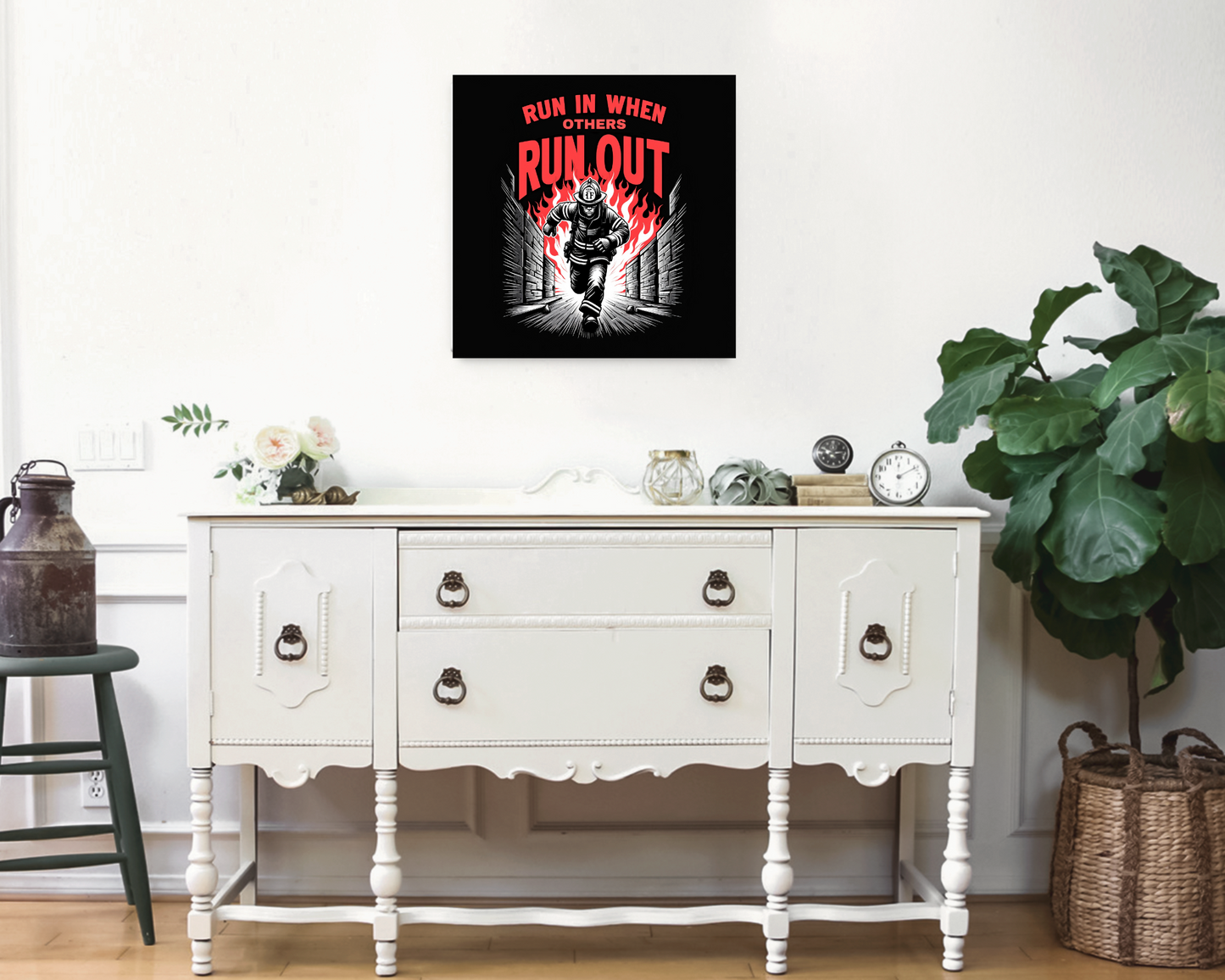 Home Decor Furnishings Firefighter, Top Selling Wall Art "Run In When Others Run Out", Furniture and Decor for Living Room, Firefighter Gift