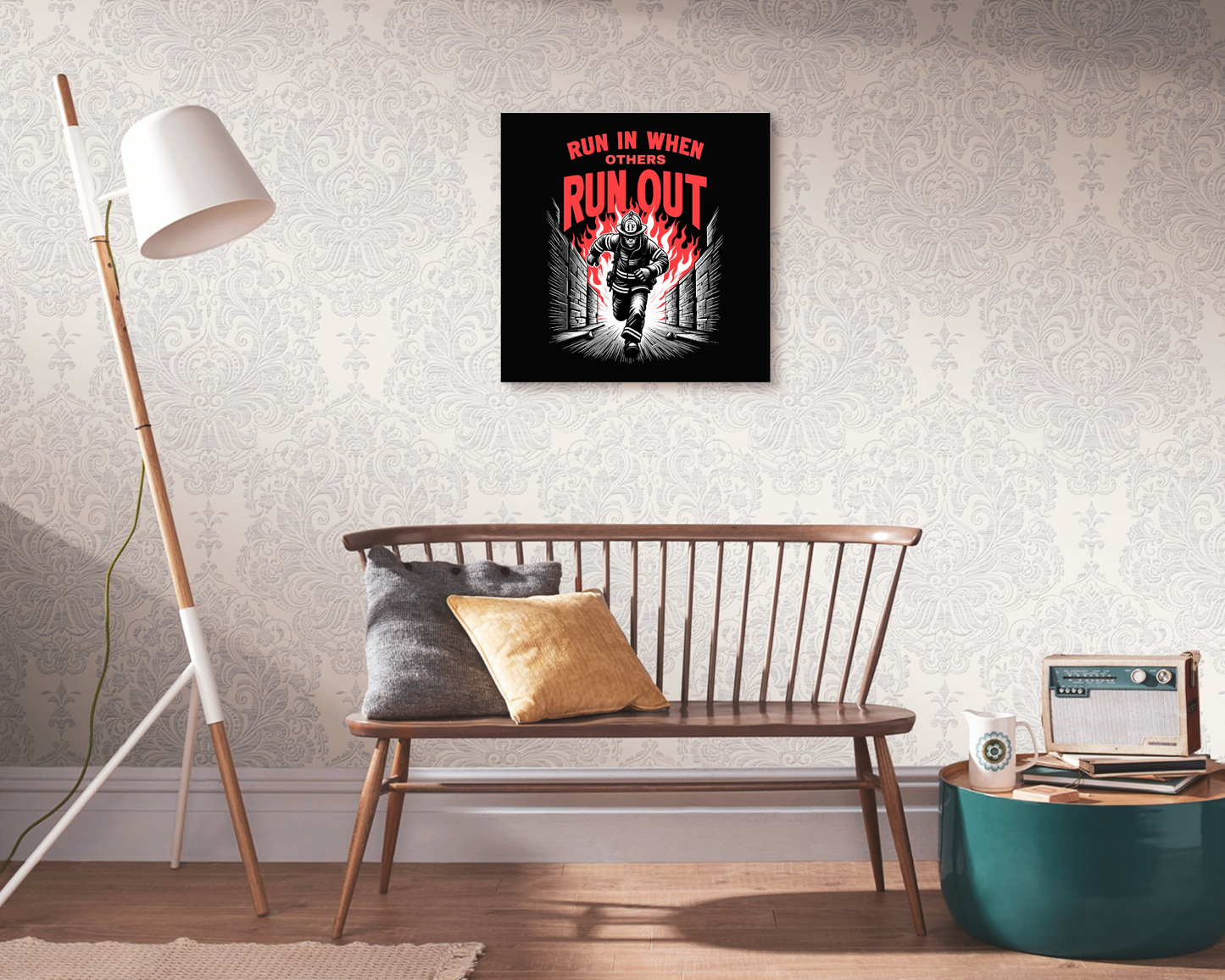 Home Decor Furnishings Firefighter, Top Selling Wall Art "Run In When Others Run Out", Furniture and Decor for Living Room, Firefighter Gift