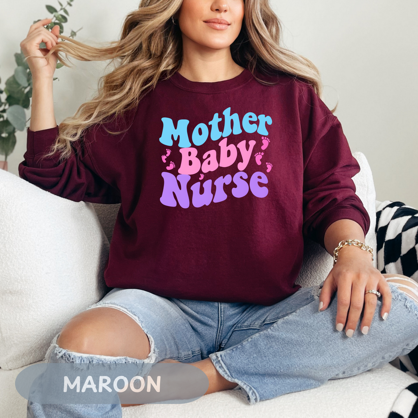 Postpartum Nurse Sweatshirt, Retro MBU Crew Neck, Mother Baby Unit Sweater, Maternity Nurse, RN Postpartum Apparel