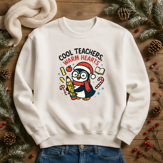 Cool Teachers Warm Hearts Tee, Penguin Lover Shirt, Christmas Penguin, Teacher Holiday Gift, 2nd Grade Teacher