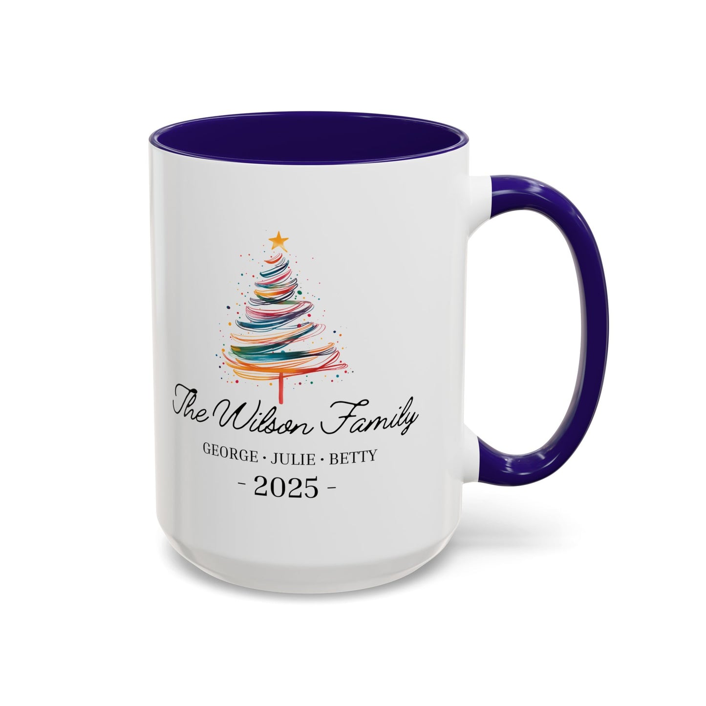 Personalized Family Christmas Mug, Custom Family Name Holiday Coffee Cup 2025, Colorful Christmas Tree Mug, Family Christmas Gift
