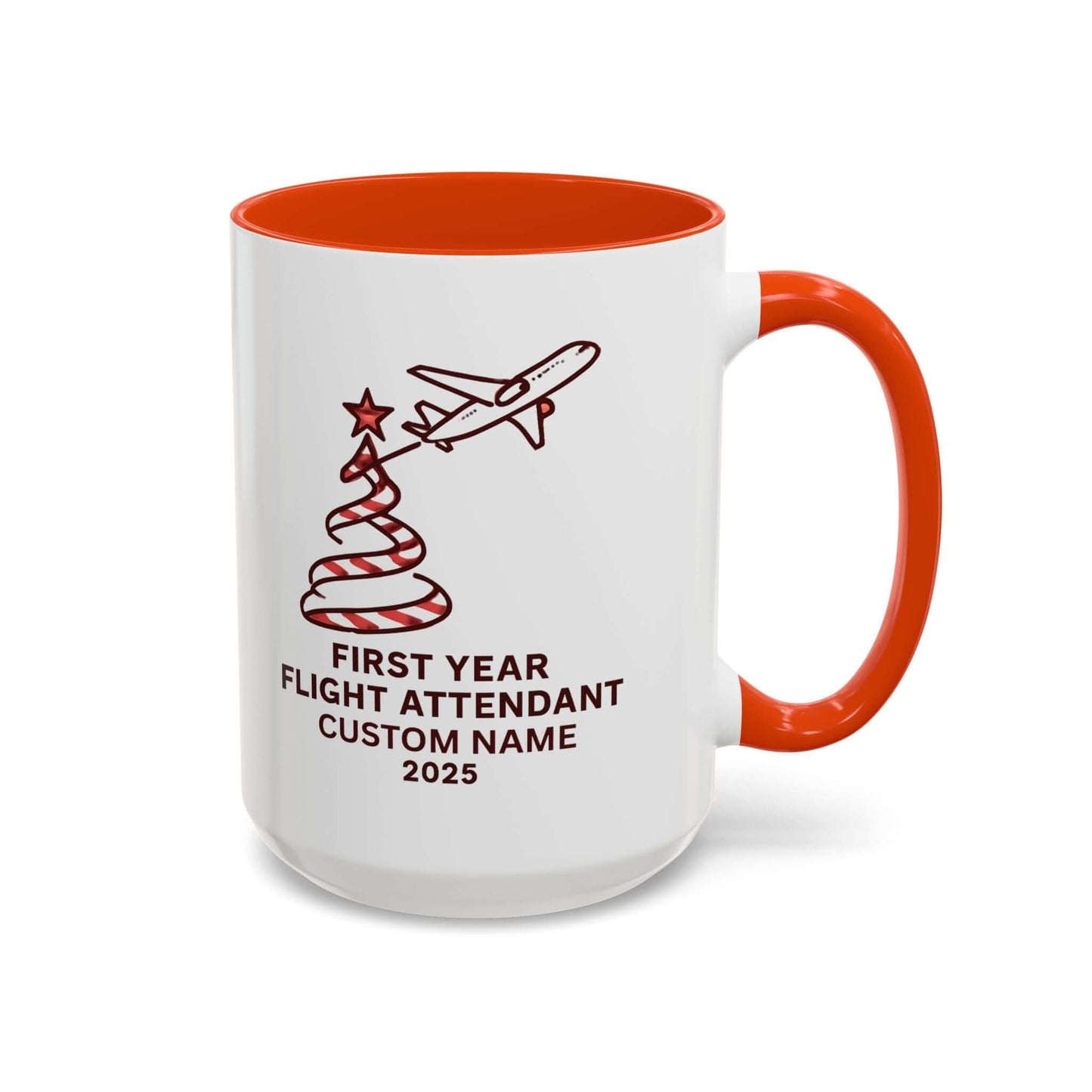 Custom first year flight attendant mugs with festive design, perfect for holiday keepsakes in aviation.