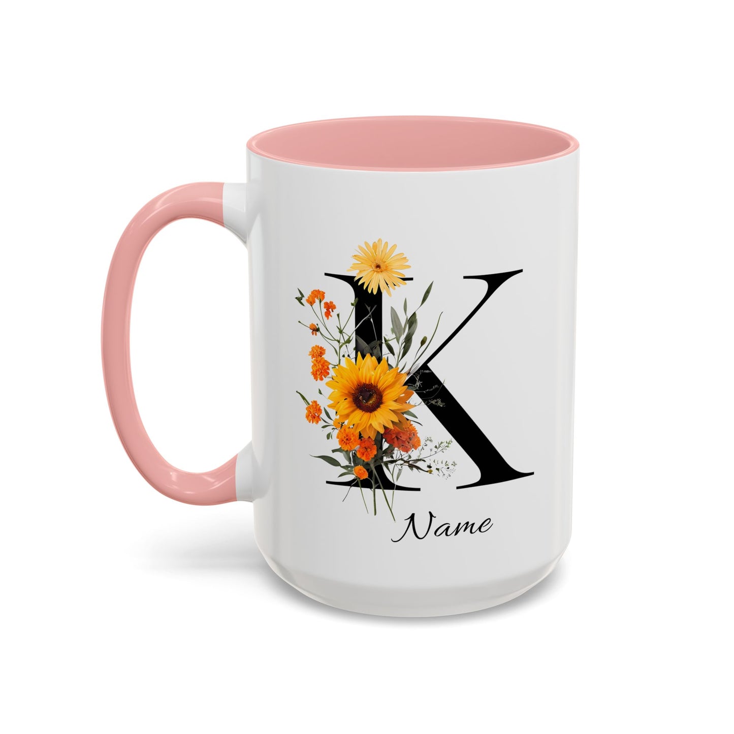 Personalized Floral Monogram - Letter K - Elegant Accent Coffee Mug – Personalized Mothers Day Gift