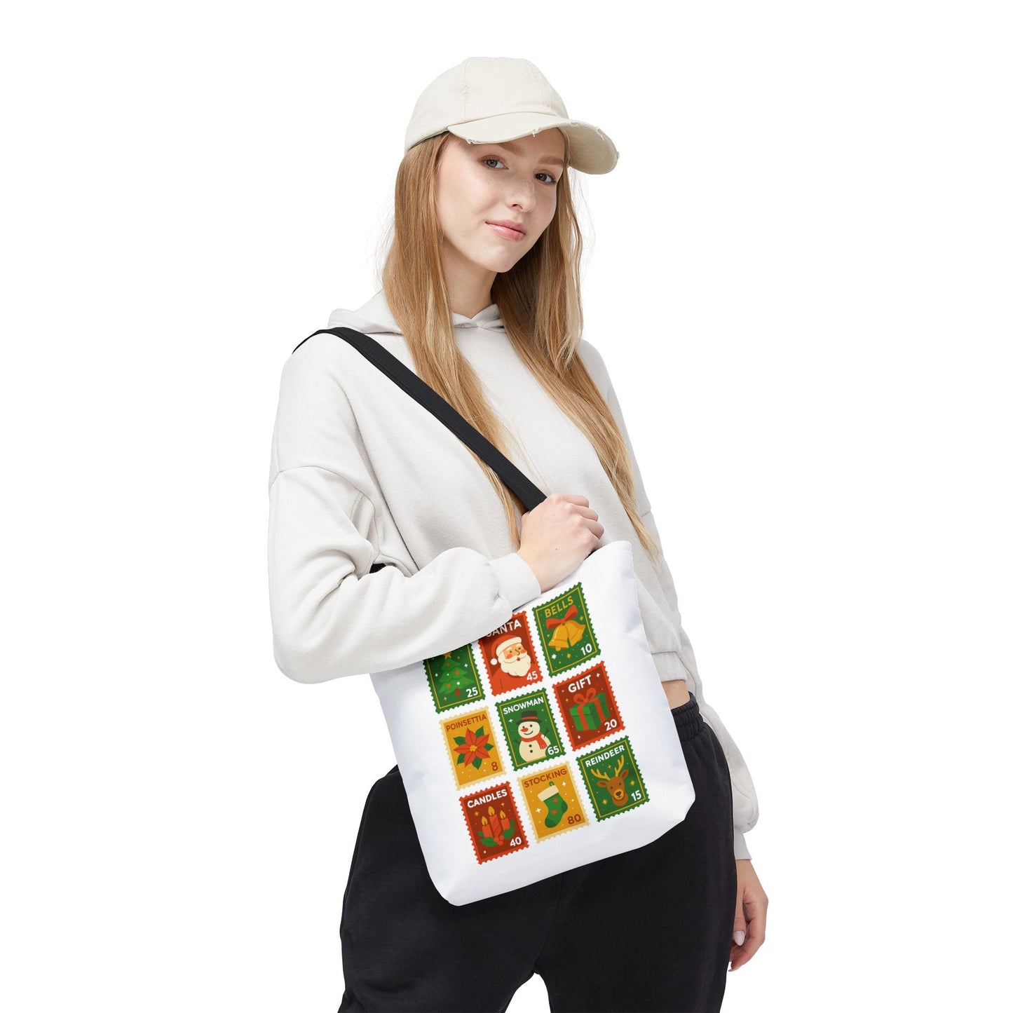 Festive Holiday Stamp Tote Bag, Xmas Gift Bag, Holiday Tote Bag, Custom Christmas Bag, Party Favor Gift Bag, Unique Gift Bag