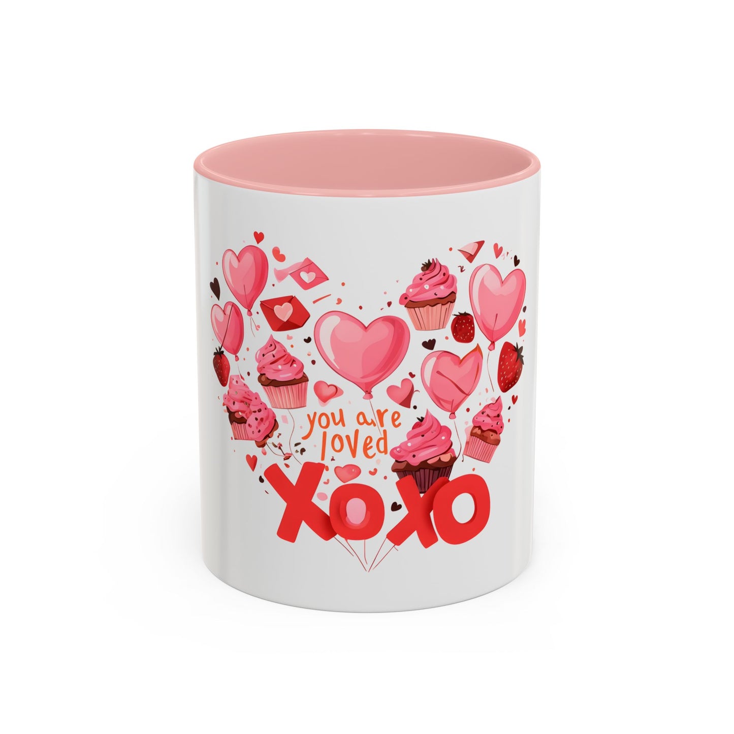 Valentine's Day Accent Coffee Mug, Cute Love Mug, Gift for Her, Heart Design, XOXO Mug for Couples, Romantic Coffee Cup