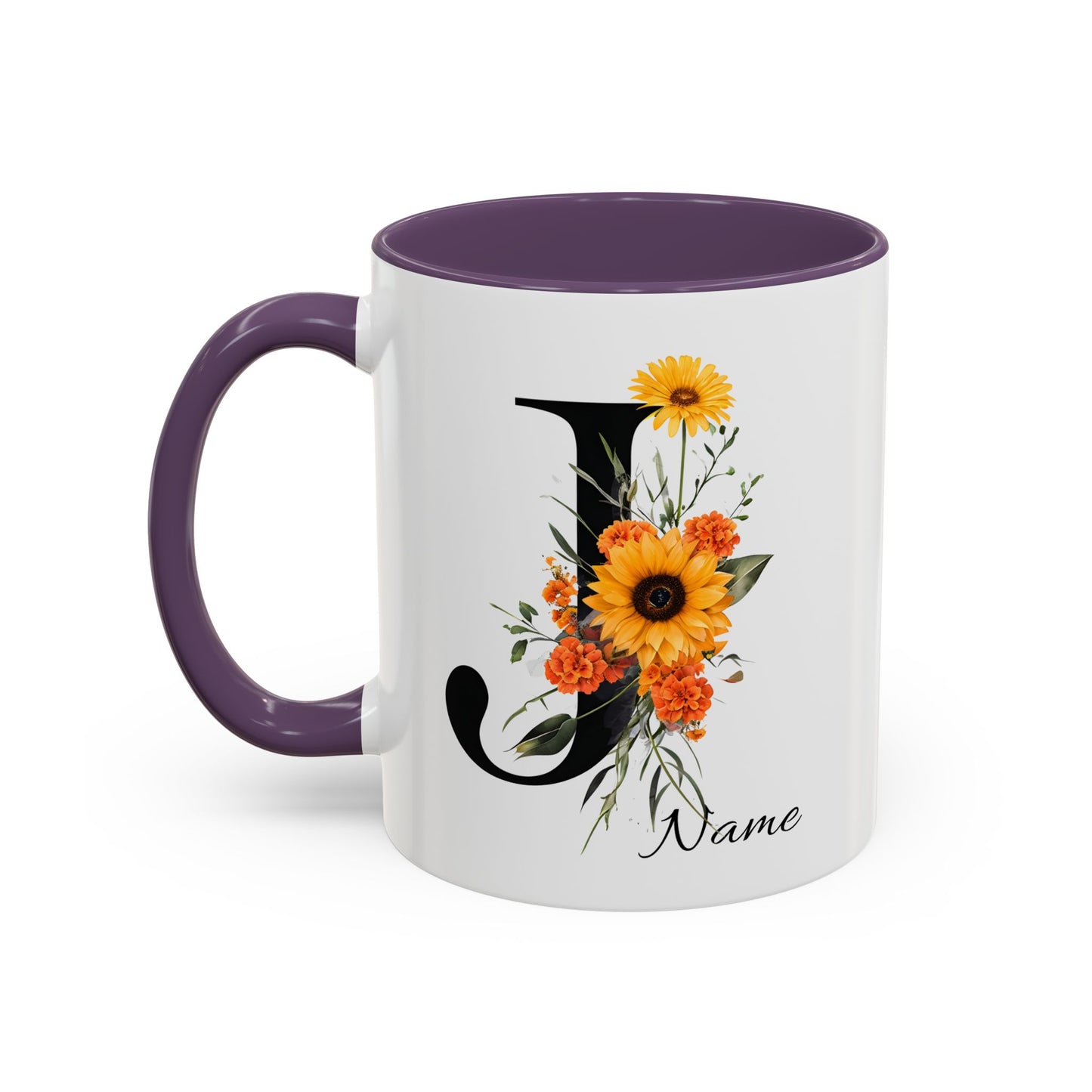 Personalized Floral Monogram - Letter J - Elegant Accent Coffee Mug – Personalized Mothers Day Gift