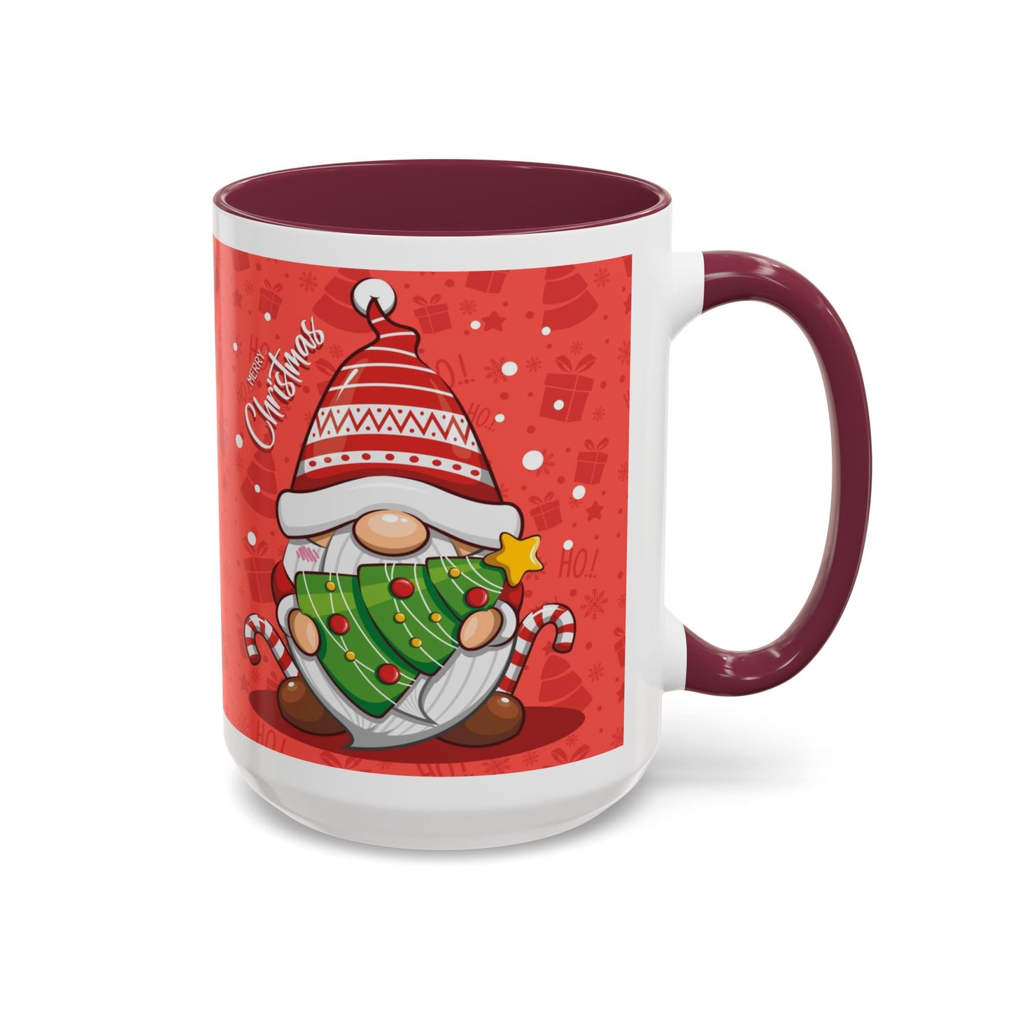 Christmas Tree Gnome, Red Christmas Gnome Mug with Tree and Candy Canes, Festive Holiday Coffee Cup, Cute Gnome Lover Gift, Winter Cocoa Mug, Christmas Kitchen Decor