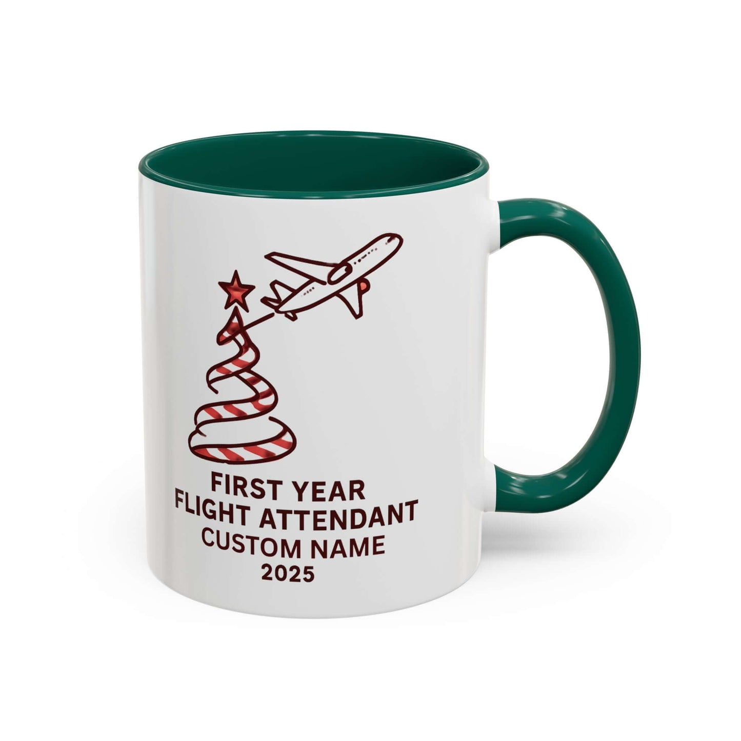 Custom first year flight attendant mugs with festive design, perfect for holiday keepsakes in aviation.