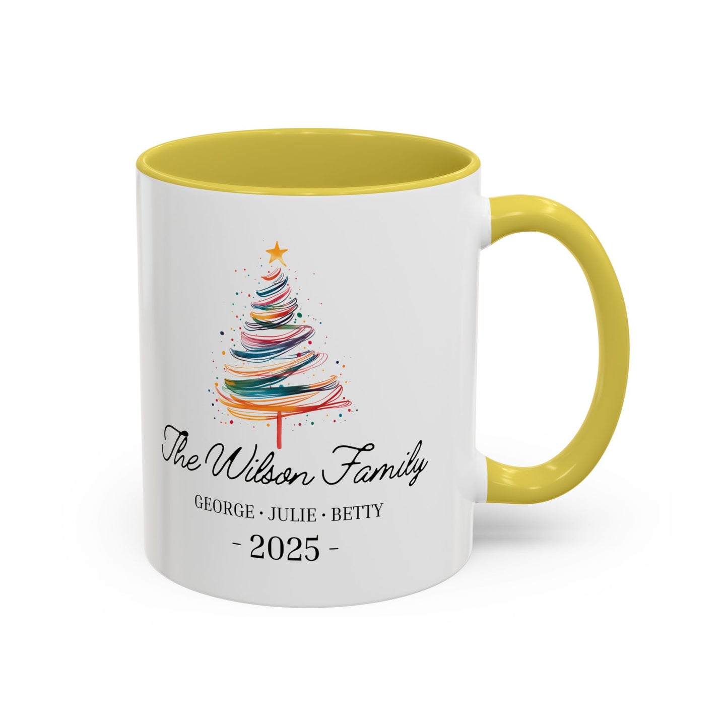 Personalized Family Christmas Mug, Custom Family Name Holiday Coffee Cup 2025, Colorful Christmas Tree Mug, Family Christmas Gift