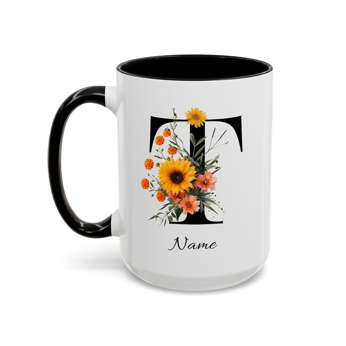 Personalized Floral Monogram - Letter T - Elegant Accent Coffee Mug – Personalized Mothers Day Gift