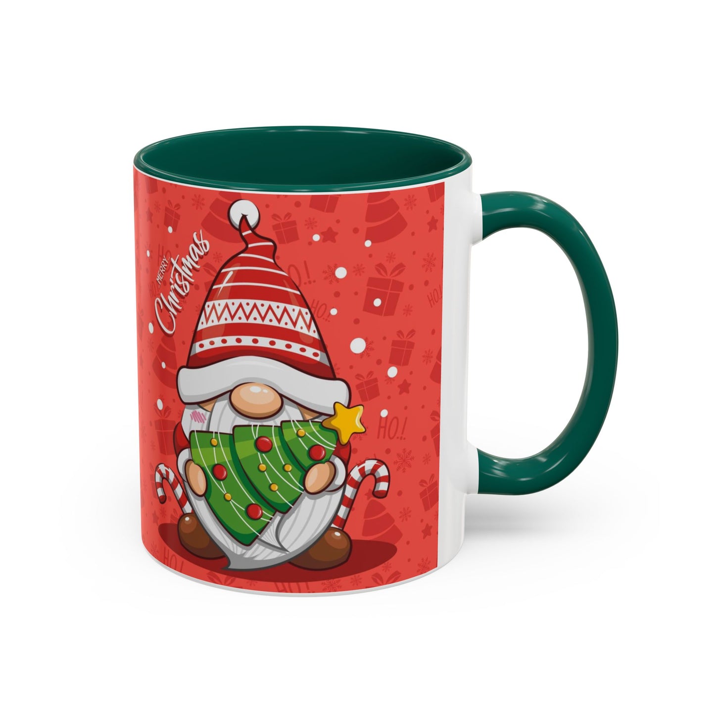 Christmas Tree Gnome, Red Christmas Gnome Mug with Tree and Candy Canes, Festive Holiday Coffee Cup, Cute Gnome Lover Gift, Winter Cocoa Mug, Christmas Kitchen Decor