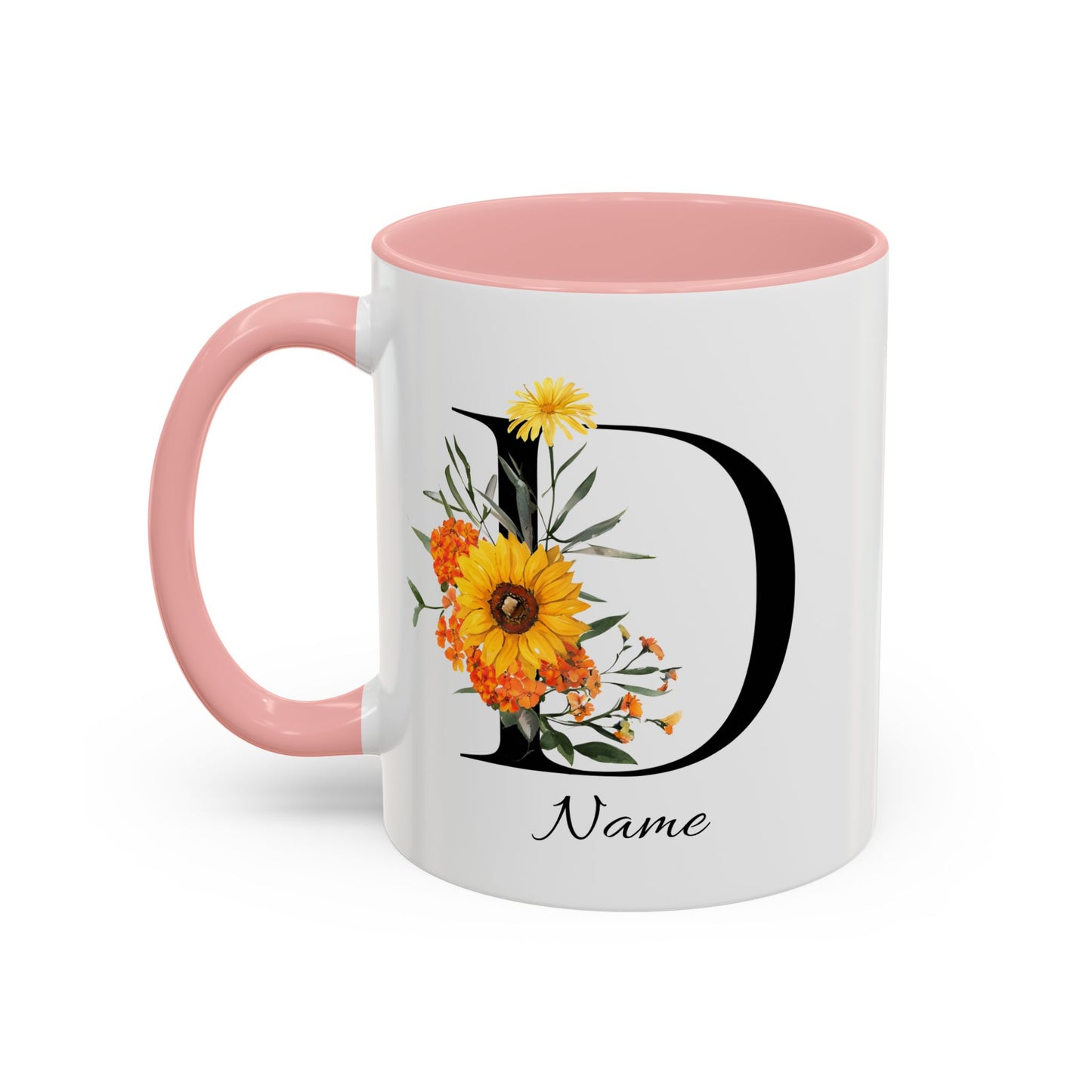 Personalized Floral Monogram, Letter D Mug, Initial Mug, Monogrammed Mug, Bridesmaid Gift, Custom Text Mug