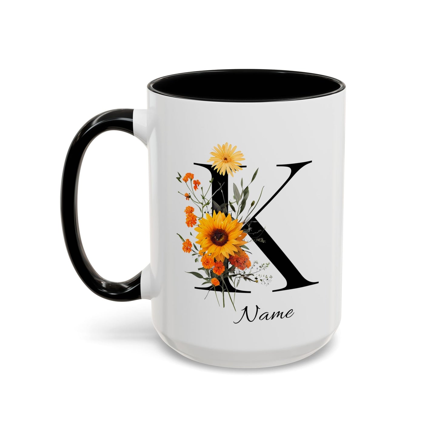 Personalized Floral Monogram - Letter K - Elegant Accent Coffee Mug – Personalized Mothers Day Gift