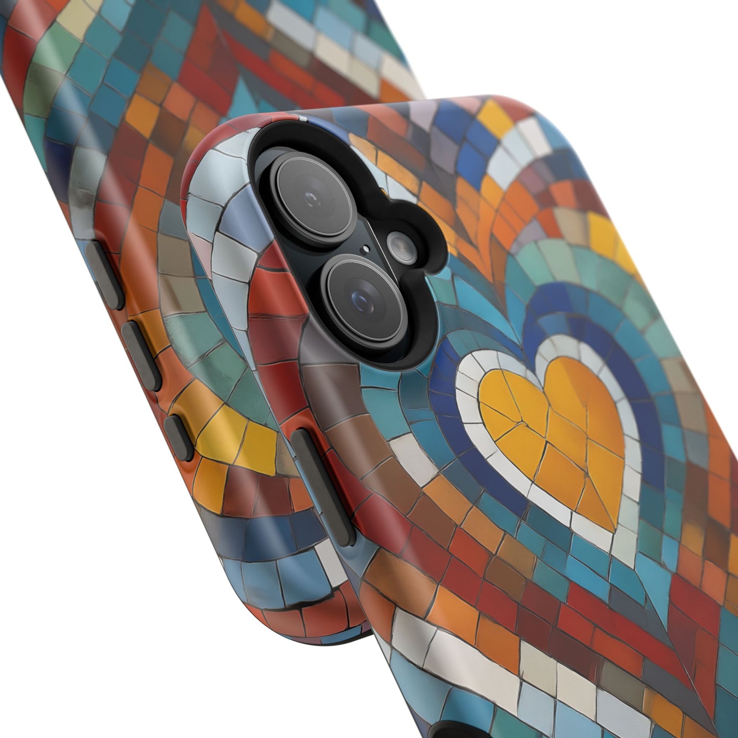 Magnetic Heart Mosaic iPhone Case, Faux Stained Glass, Trendy Phone Cover, Artistic Phone Case, Wireless Charging