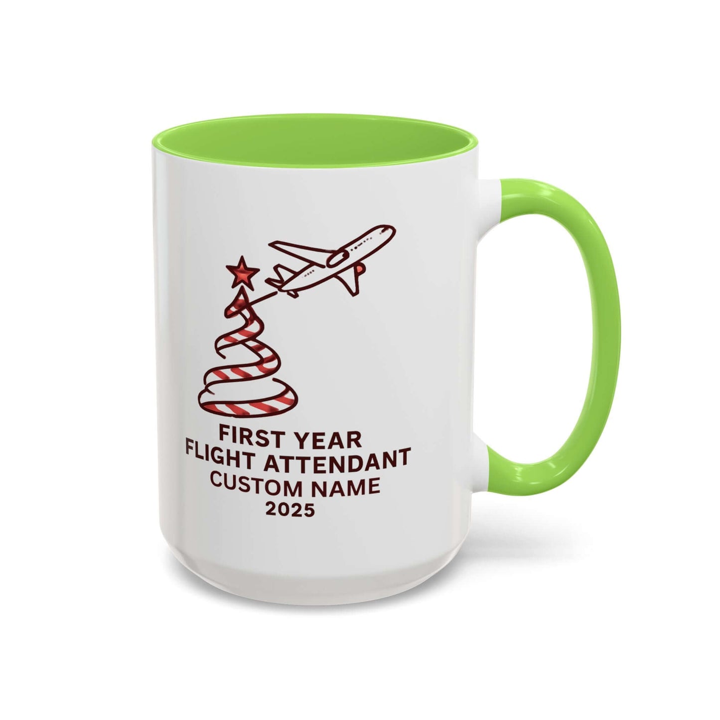 Custom first year flight attendant mugs with festive design, perfect for holiday keepsakes in aviation.