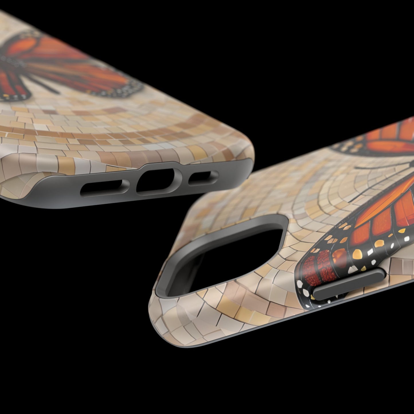 Monarch Butterfly Mosaic iPhone Case, Orange Butterfly Case, Artistic Phone Cover, Trendy iPhone Case, Wireless Charging Cover