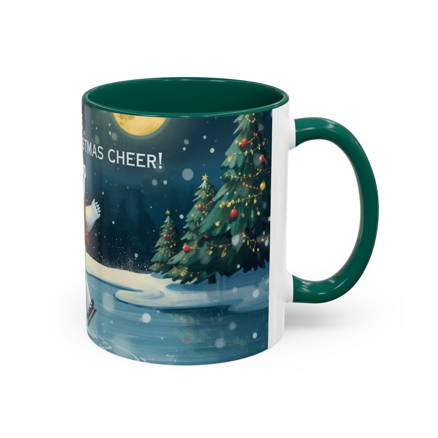 Polar Bear Christmas mug, decorated with festive trees and holiday scenes, perfect for warm drinks during the holidays.