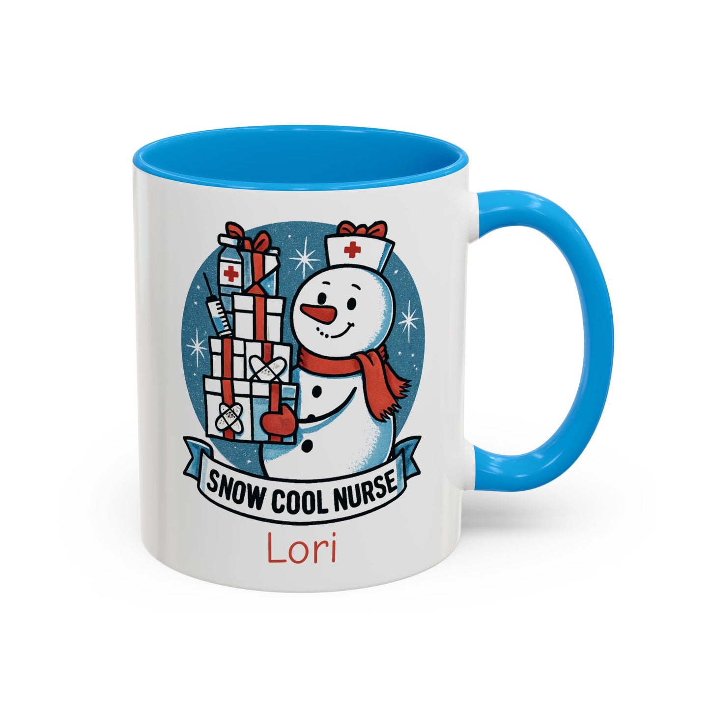 Personalized Snowman Nurse Mugs with festive designs and custom names, perfect holiday gift for nurses.