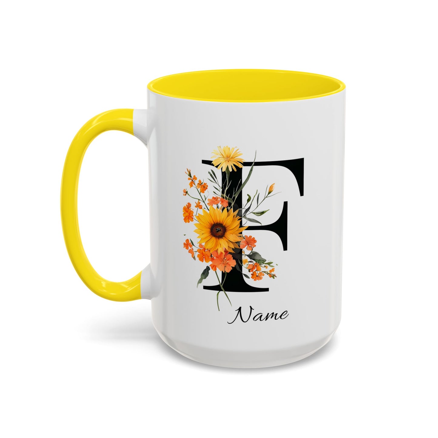 Personalized Floral Monogram Letter F, Custom Initial Mug, Monogrammed Mug, Bridesmaid Mug, Large Coffee Mug