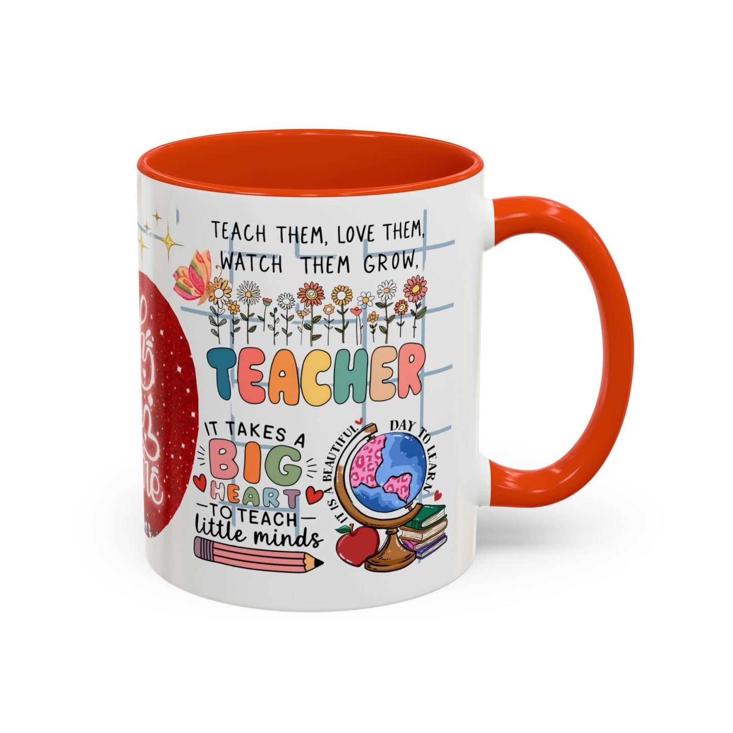 Colorful Teacher Appreciation Coffee Mug featuring inspiring quotes and illustrations, perfect gift for educators.