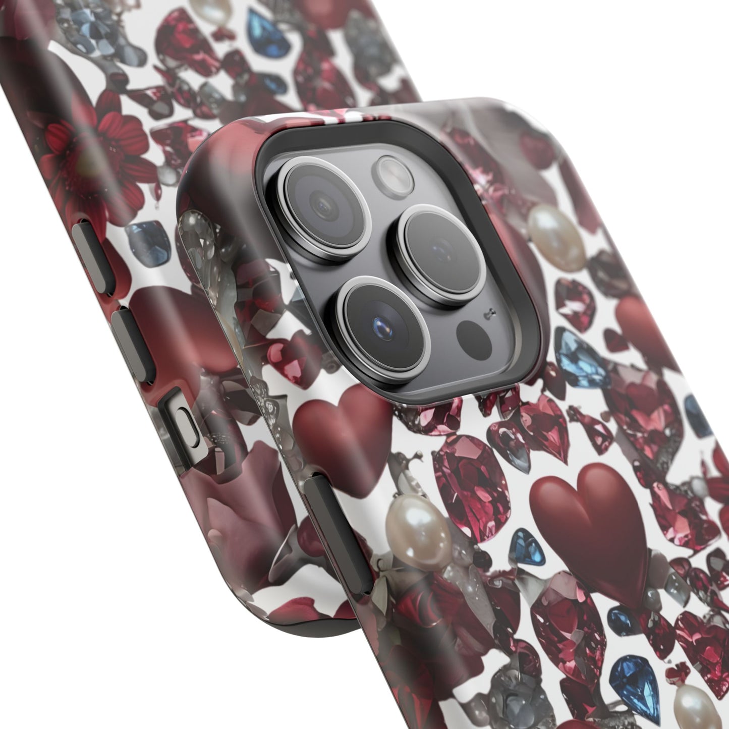 Romantic Floral Hearts Magnetic Tough iPhone Case -  Durable Phone Case for Gifts, Valentine's Day, Birthday, Anniversary, Cute Accessories