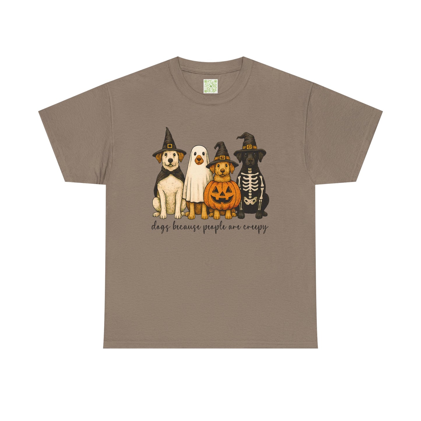 Woman wearing a maroon Halloween Dog Lovers Tee with a ghost, pumpkin, and dogs graphic.
