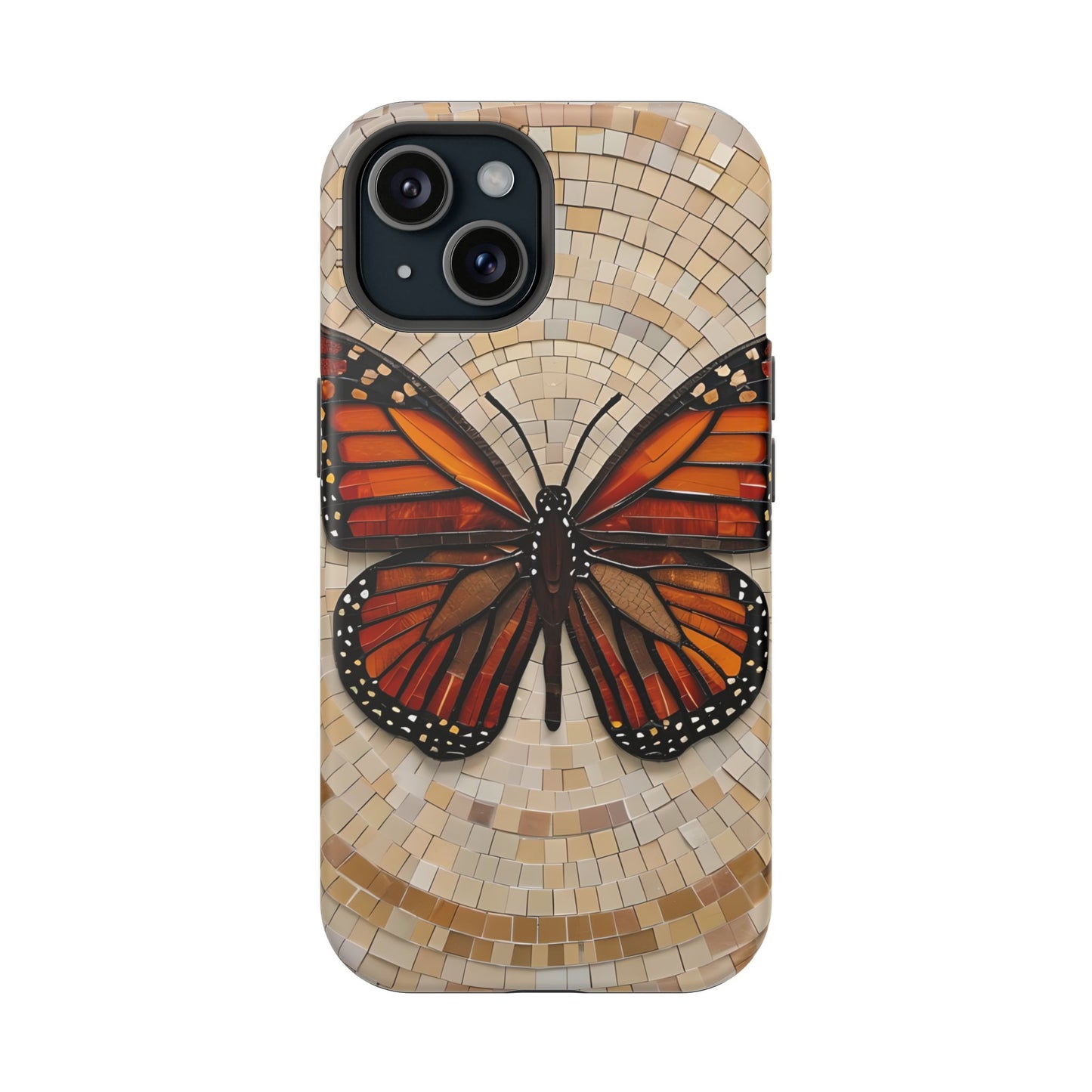 Monarch Butterfly Mosaic iPhone Case, Orange Butterfly Case, Artistic Phone Cover, Trendy iPhone Case, Wireless Charging Cover