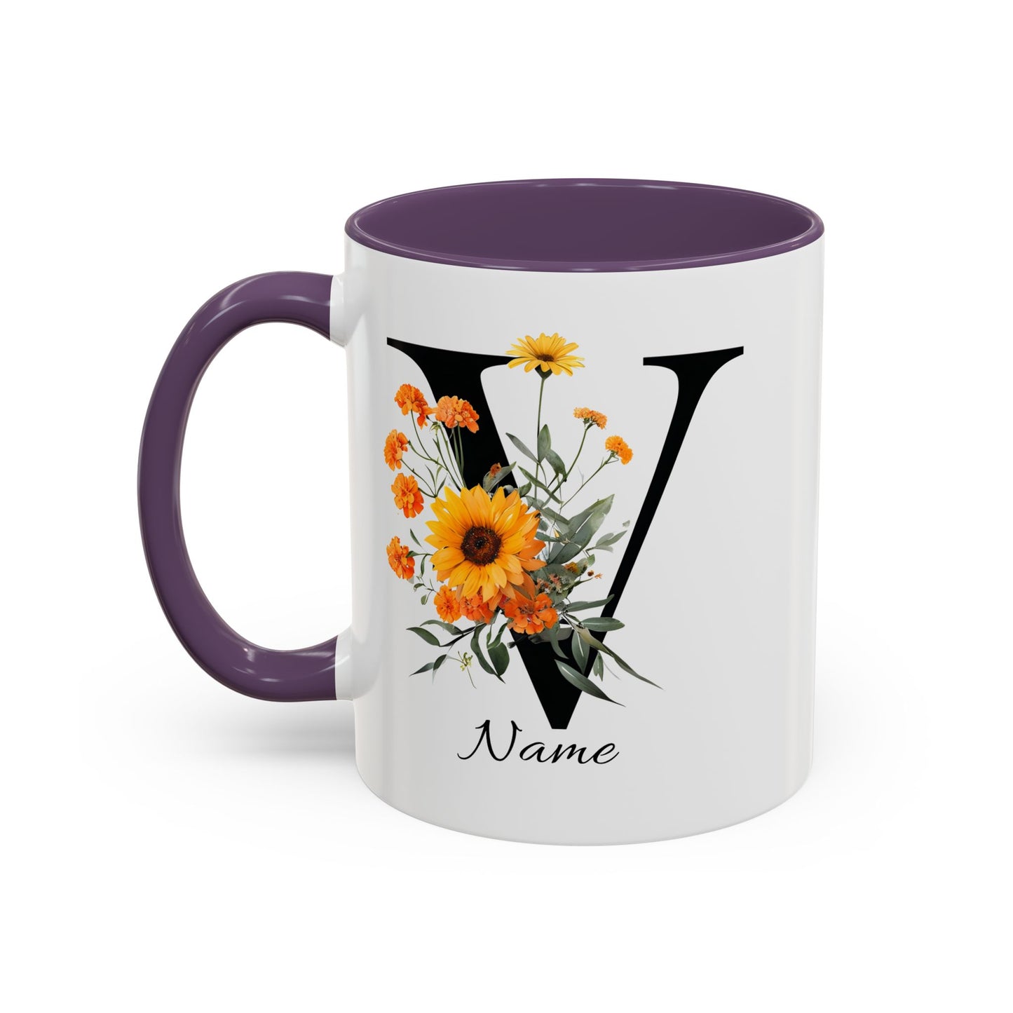 Personalized Floral Monogram - Letter V - Elegant Accent Coffee Mug – Personalized Mothers Day Gift