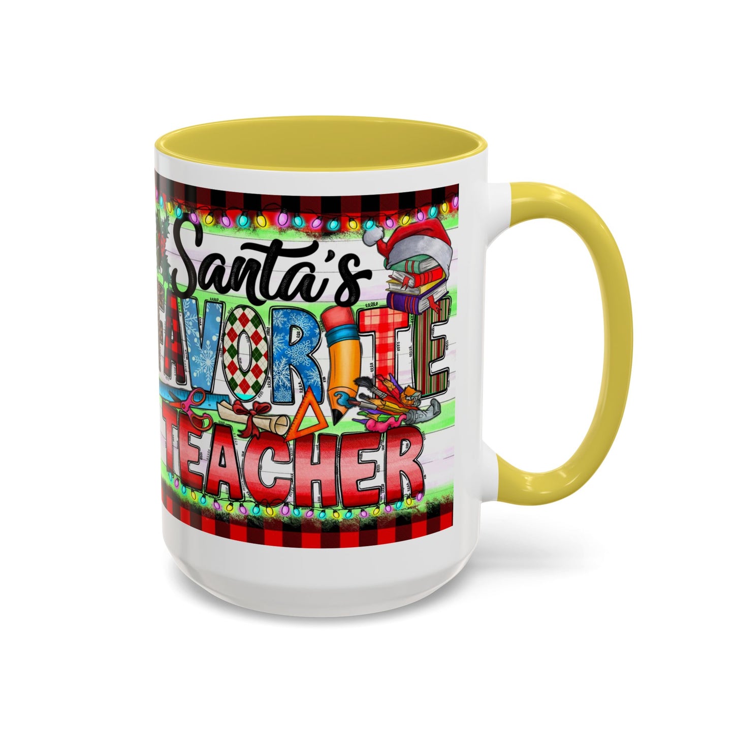  Santa's favorite teacher mug, perfect holiday gift for educators with festive design and vibrant colors.
